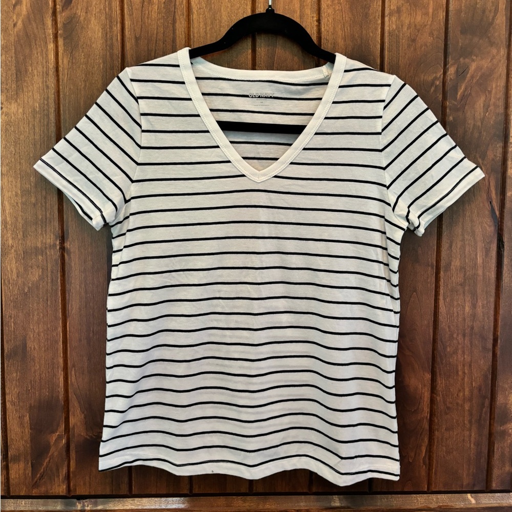 Women’s Black/White thin striped Slub-Knit T-Shirt
